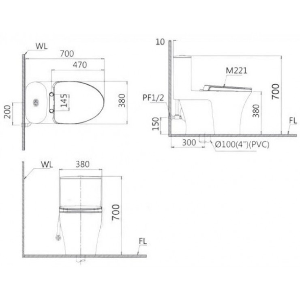 Thông số Bồn Cầu Caesar CD1395/TAF060