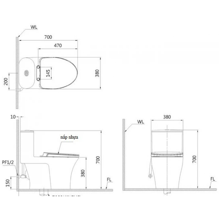 Thông số Bồn Cầu Caesar CD1395/TAF610H