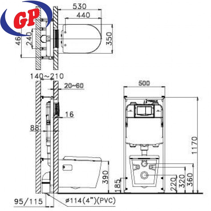 Bồn Cầu CAESAR CPT1503 Treo Tường Thùng Nước Âm