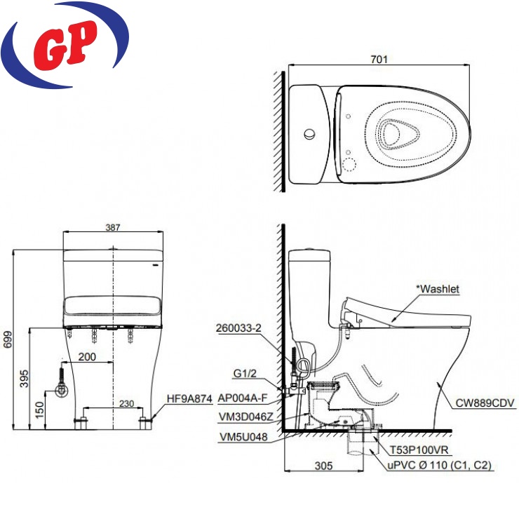 Bồn Cầu Điện Tử TOTO MS889CDRW12 (MS889CDW12) Nắp Tự Động Đóng Mở