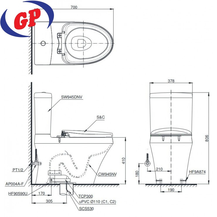 Bồn Cầu Điện Tử TOTO CS945DNW16 Nắp Rửa Washlet TCF23410AAA C2