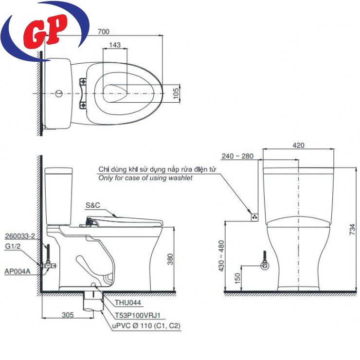 Bồn Cầu TOTO CS735DT2 Hai Khối Nắp TC393VS