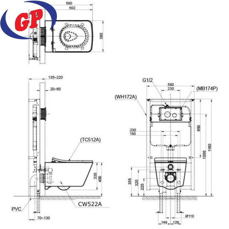 Bồn Cầu TOTO CW522A/TC512A Treo Tường