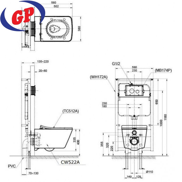 Bồn Cầu TOTO CW522A/TC512A/WH172A/MB170P#SS Treo Tường