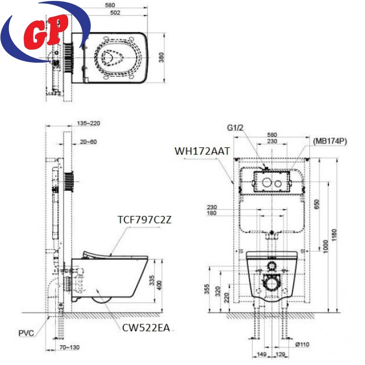 Bồn Cầu Thông Minh TOTO CW522EA/TCF797C2Z/WH172AAT Treo Tường