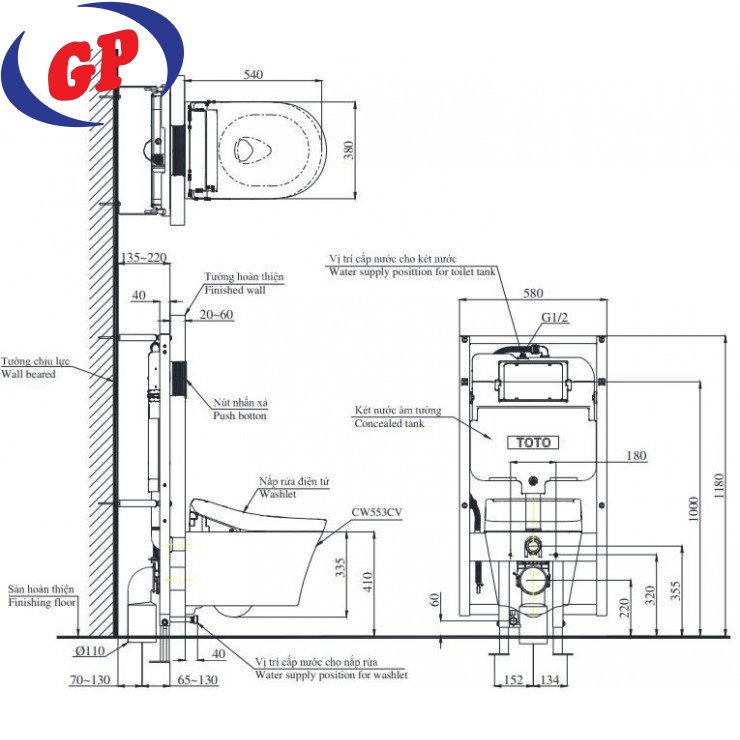 Bồn Cầu TOTO CW553C/TCF33370GAA/WH172AT/MB174P#SS Nắp Điện Tử Treo Tường