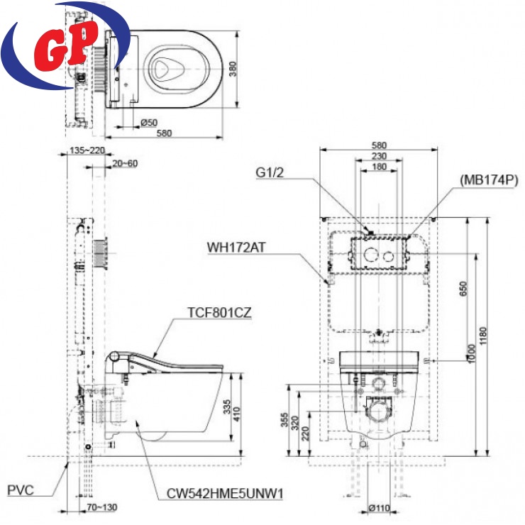 Bồn Cầu TOTO CW542HME5UNW1/TCF801CZ/WH172AT Treo Tường Giấu Dây