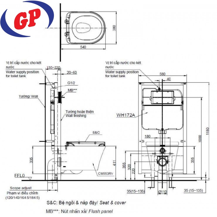 Bồn Cầu TOTO CW553/WH172A/TC384CVK/MB170P#SS Treo Tường