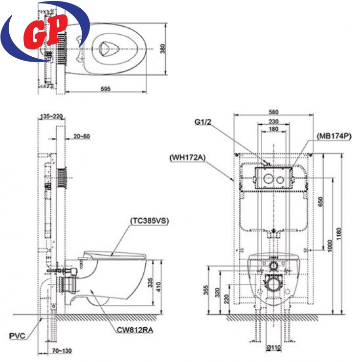 Thân Bồn Cầu TOTO CW812RA/TCF4911Z Nắp Điện Tử Treo Tường