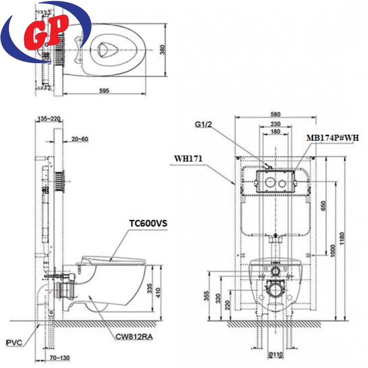 Bồn Cầu TOTO CW812RA/TC600VS/WH171A/MB174P#WH Treo Tường