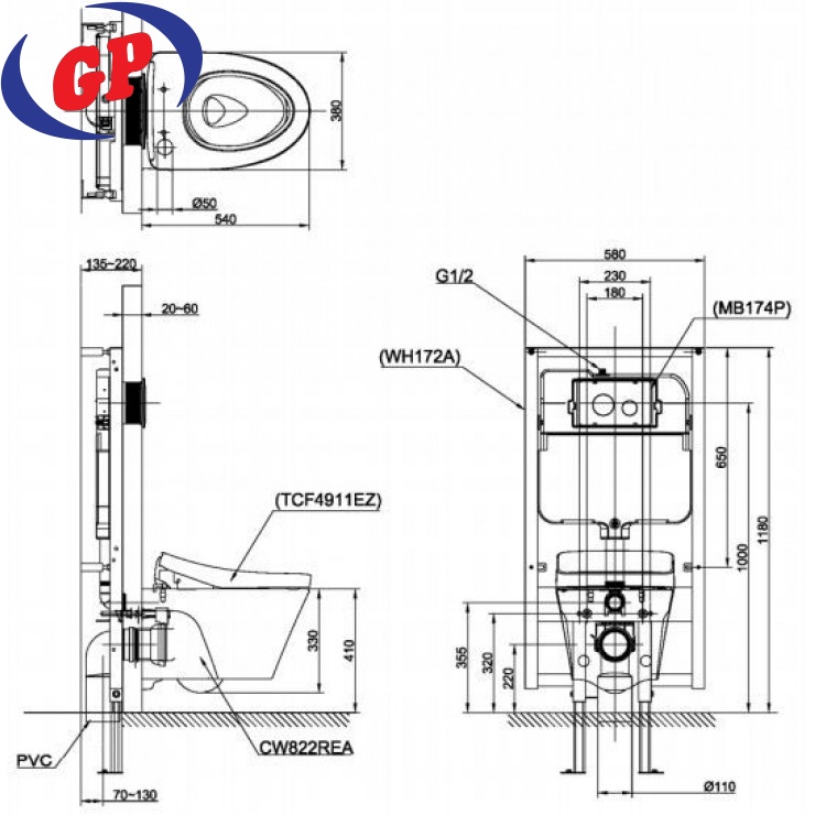 Thân Bồn Cầu TOTO CW822RA/TCF24410AAA Nắp Điện Tử Treo Tường