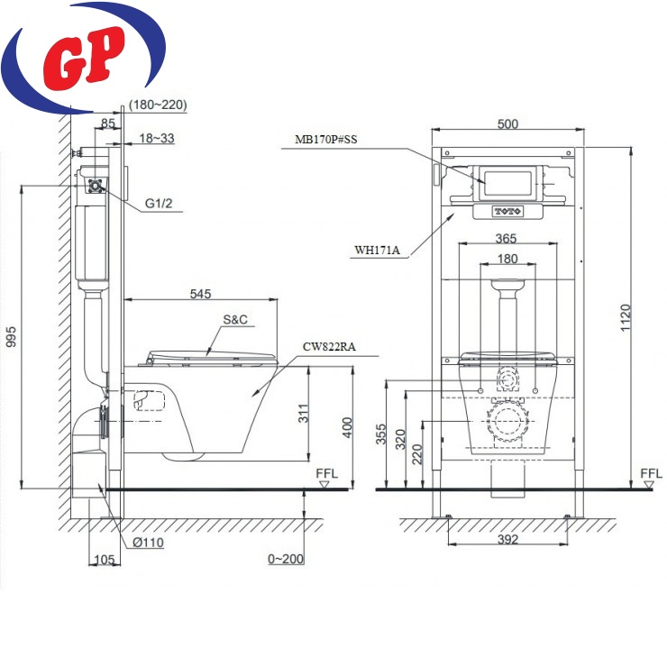 Bồn Cầu TOTO CW822RA/WH171A/MB170P#SS Treo Tường