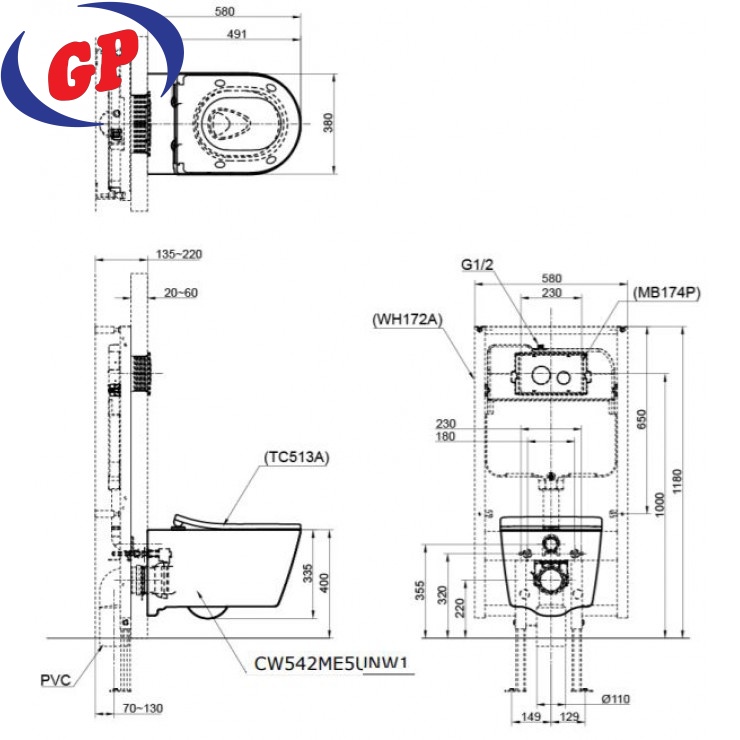 Bồn Cầu TOTO CW542ME5UNW1/TC513A Treo Tường