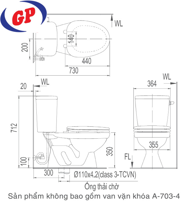 Bồn Cầu INAX C-117VAN (C117VAN) Hai Khối Gạt, Nắp Êm