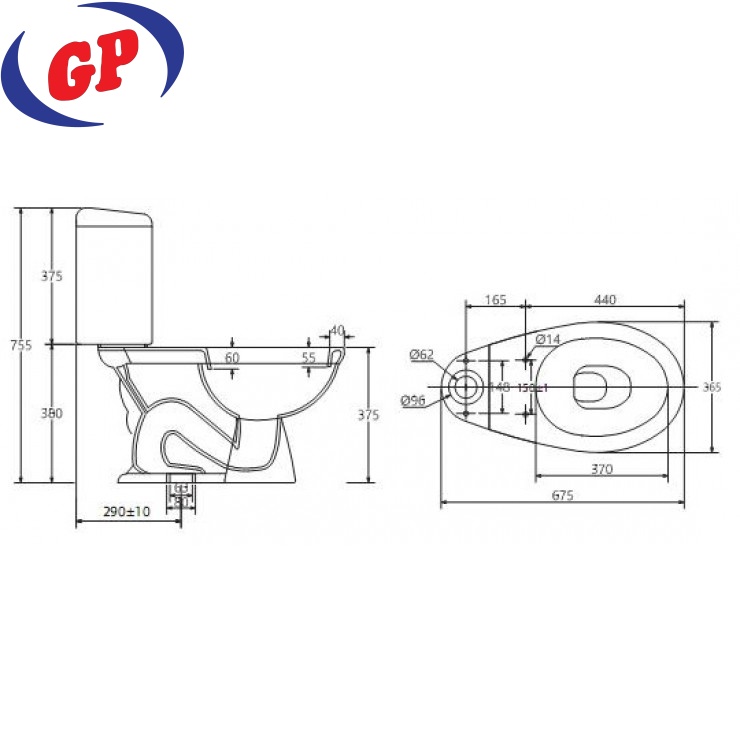 Bồn Cầu Viglacera VT34 2 Khối Nắp Êm