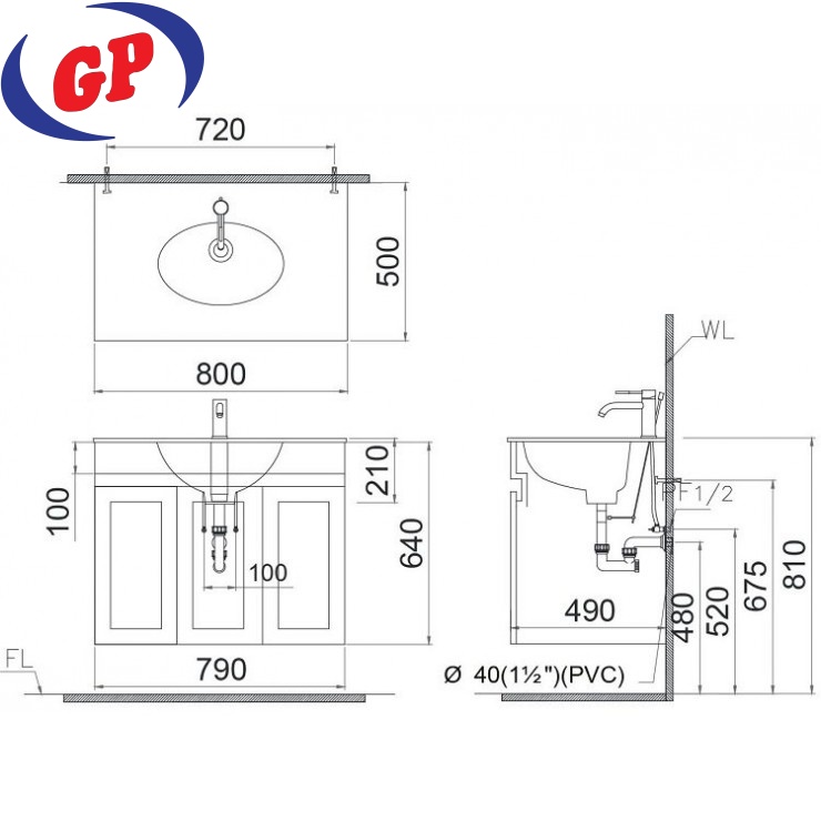 Bộ Tủ Lavabo Caesar LF5026/EH15026AV Màu Trắng Treo Tường