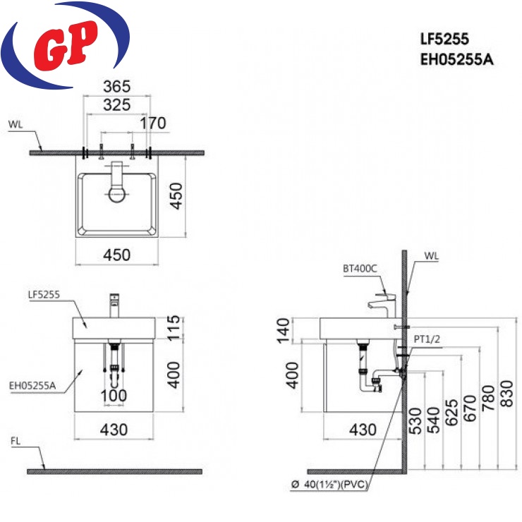 Bộ Tủ Lavabo Caesar LF5255/EH05255ATG Xám Đậm