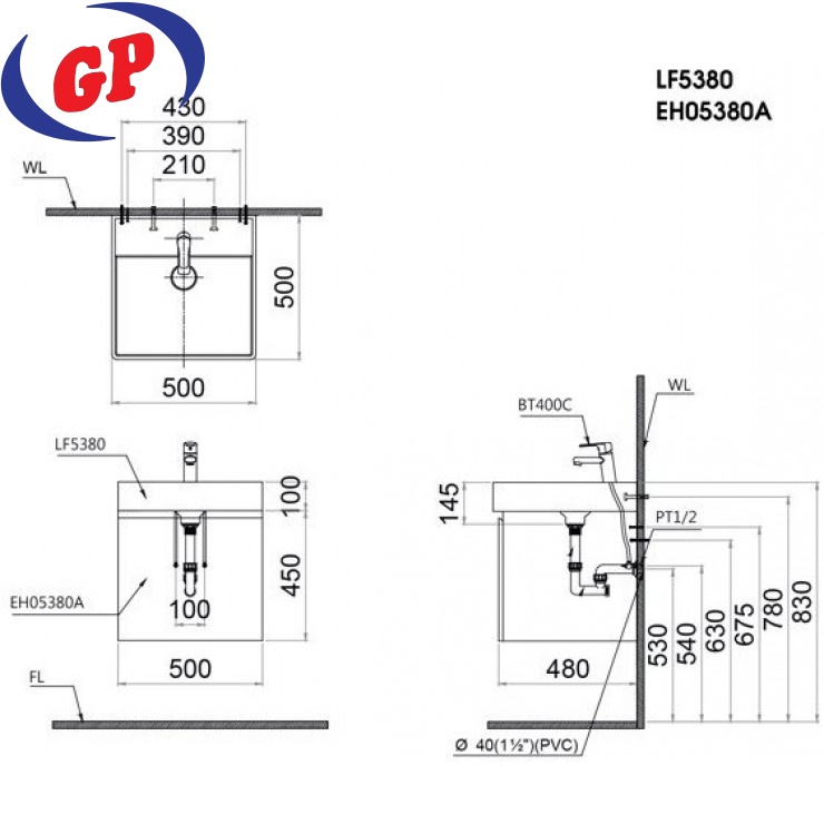 Bộ Tủ Lavabo Caesar Treo Tường LF5380/EH05380A