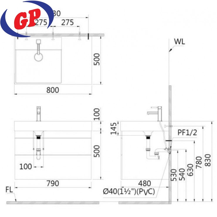 Bộ Tủ Lavabo Caesar Treo Tường LF5382/EH05382DW