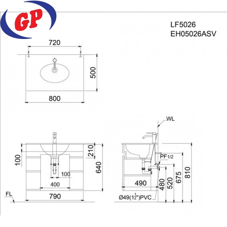 Bộ Tủ Lavabo Caesar LF5026/EH05026ASV Màu Xám Treo Tường