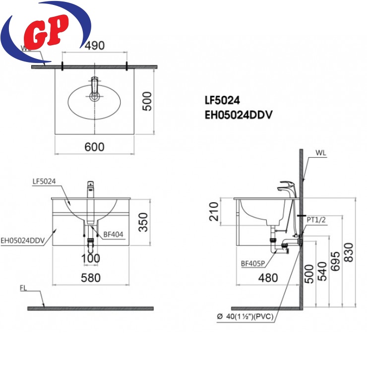 Bộ Tủ Lavabo Caesar Treo Tường LF5024/EH05024DDV