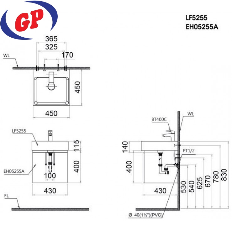 Bộ Tủ Lavabo Caesar LF5255/EH05255AW Vân Gỗ