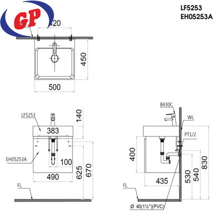 Bộ Tủ Lavabo Caesar Treo Tường LF5253/EH05253ATG