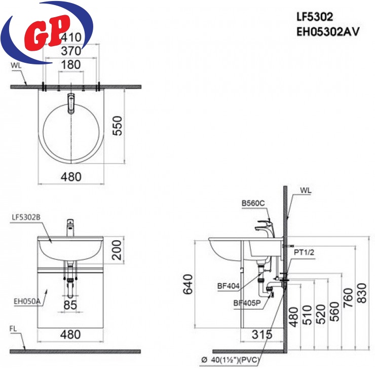 Bộ Tủ Lavabo Caesar Treo Tường LF5302/EH05302AV