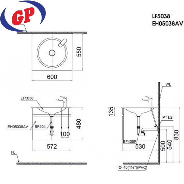 Bộ Tủ Lavabo Caesar Treo Tường LF5038/EH05038AV