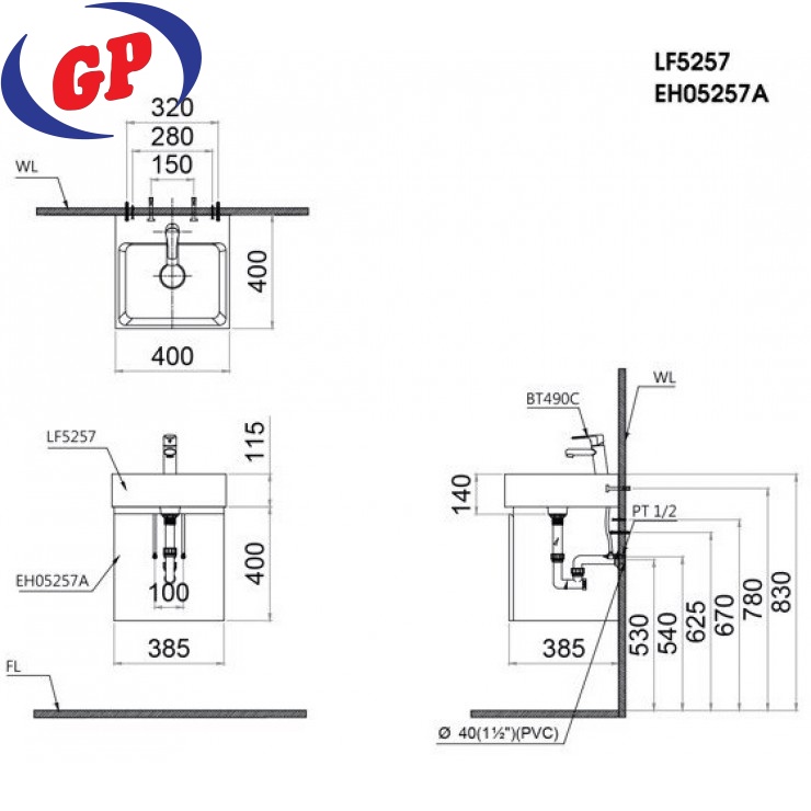 Bộ Tủ Lavabo Caesar LF5257/EH05257AW vân Gỗ