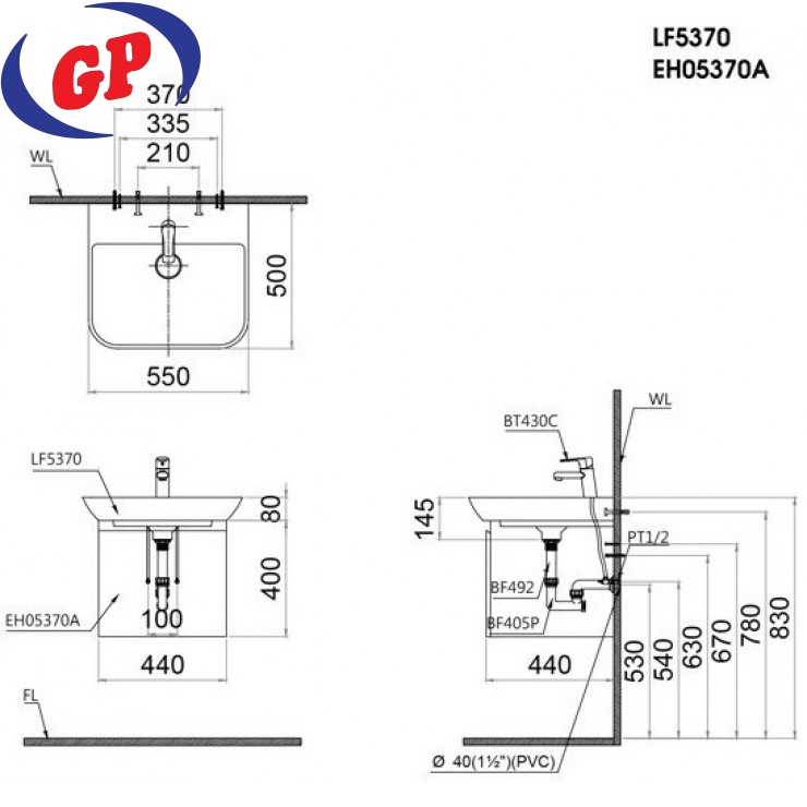 Bộ Tủ Lavabo Caesar Treo Tường LF5370/EH05370A