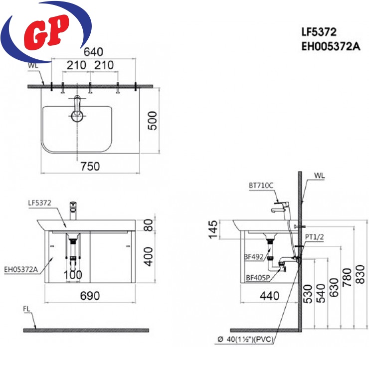 Bộ Tủ Lavabo Caesar Treo Tường LF5372/EH05372A