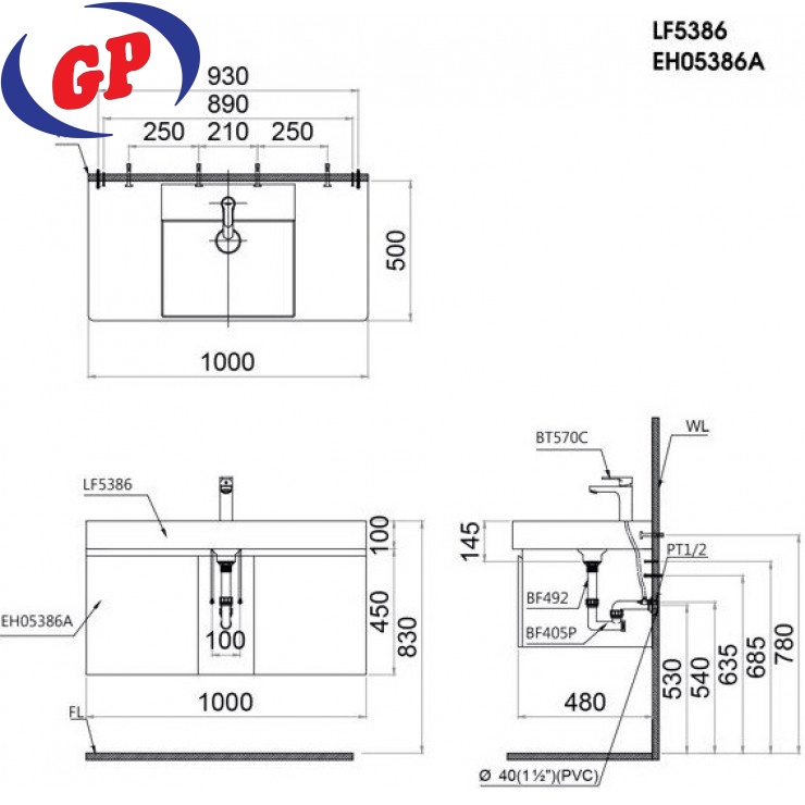 Bộ Tủ Lavabo Caesar Treo Tường LF5386/EH05386A