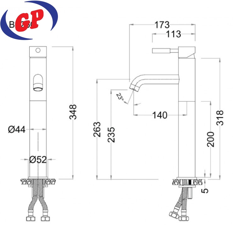 Vòi Lavabo Caesar B225CU (B225C) Nóng Lạnh Cổ Cao