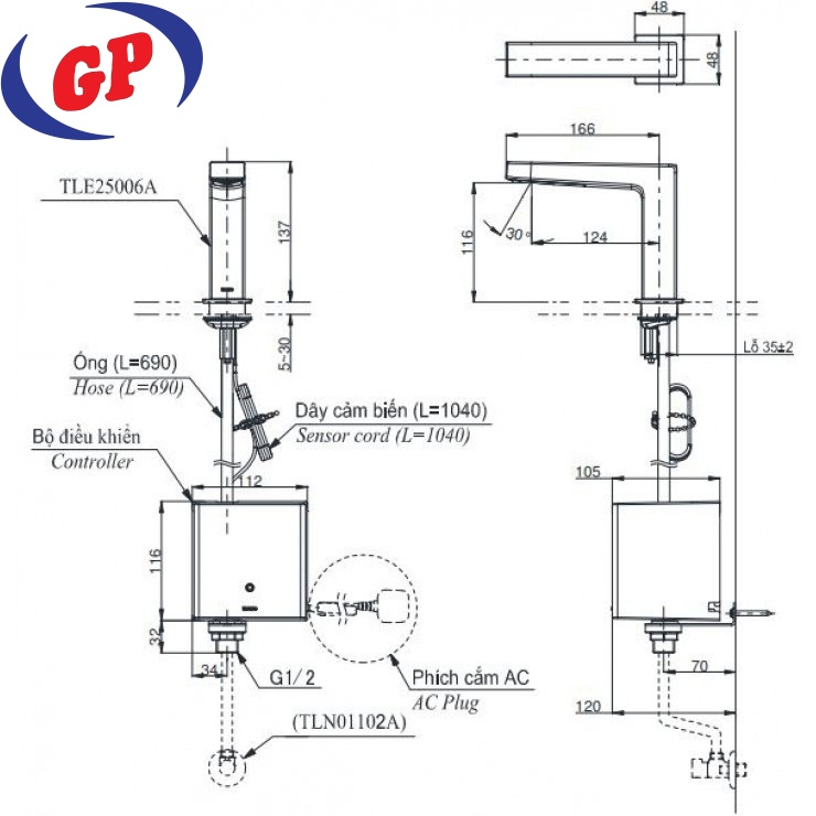 Vòi Lavabo Cảm Ứng TOTO TLE25006A/TLE01502A1/TLN01102A 220V 2L