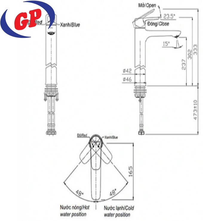 Vòi Chậu Rửa Măt Lavabo Viglacera VG132.1 Nóng Lạnh Cổ Cao