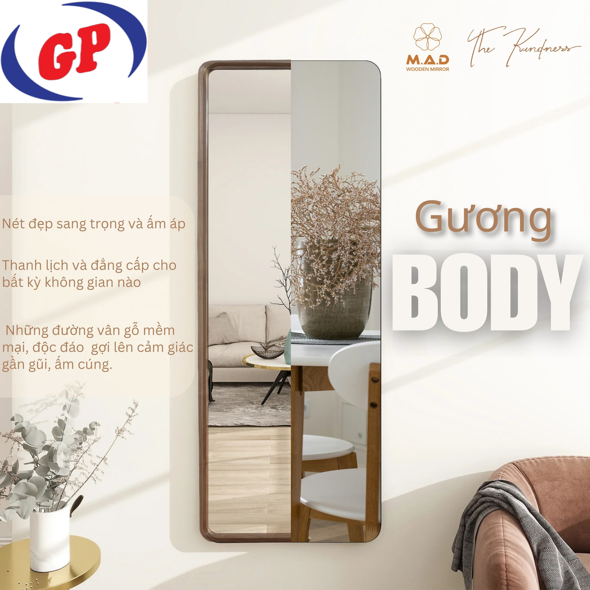 Gương M.A.D body toàn thân 62x1670cm, trơn và gỗ ốc chó