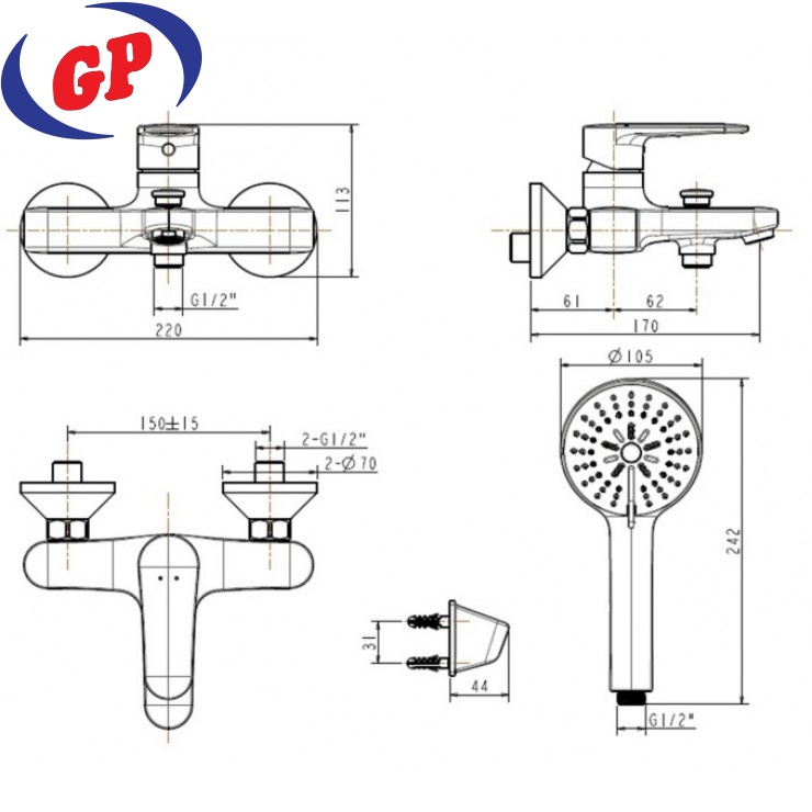 Vòi Sen Tắm American Standard WF-B211 Simplica Nóng Lạnh