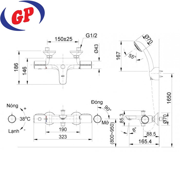 Vòi Sen Tắm Inax BFV-3413T-3C Nhiệt Độ Cao Cấp