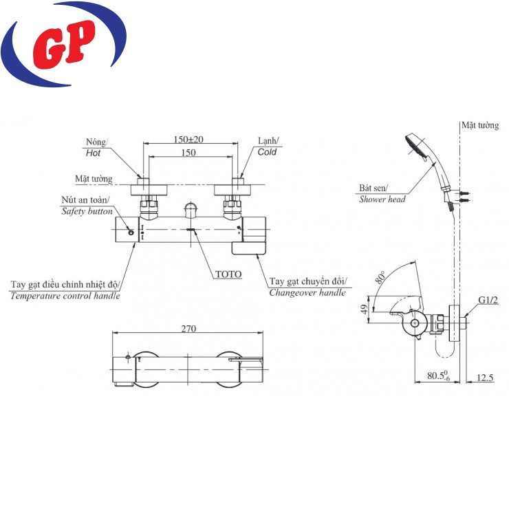 Vòi Sen Tắm Nhiệt Độ Nhật TOTO TBV03431V/TBW01008A