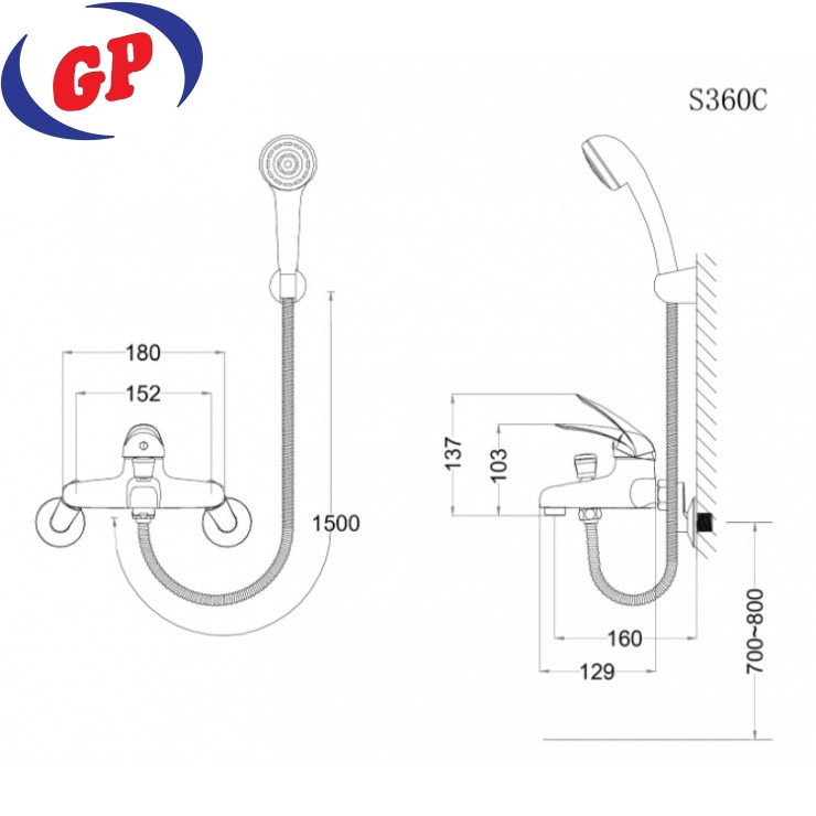 Vòi Sen Nóng Lạnh CAESAR S360C Tay 1 Chế Độ