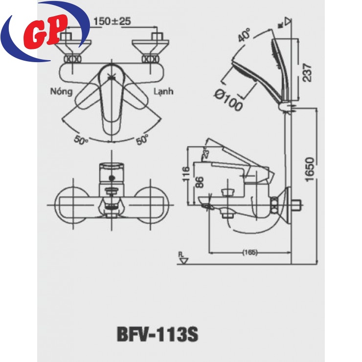 Vòi Sen Tắm Inax BFV-113S Nóng Lạnh Bát Sen Lớn