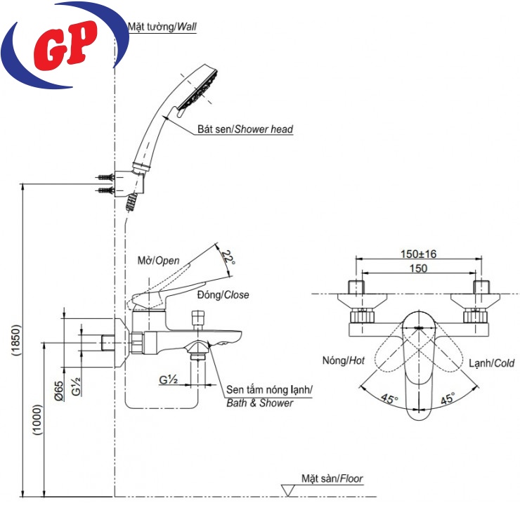 Vòi Sen Tắm TOTO TBS04302V/DGH104ZR Nóng Lạnh