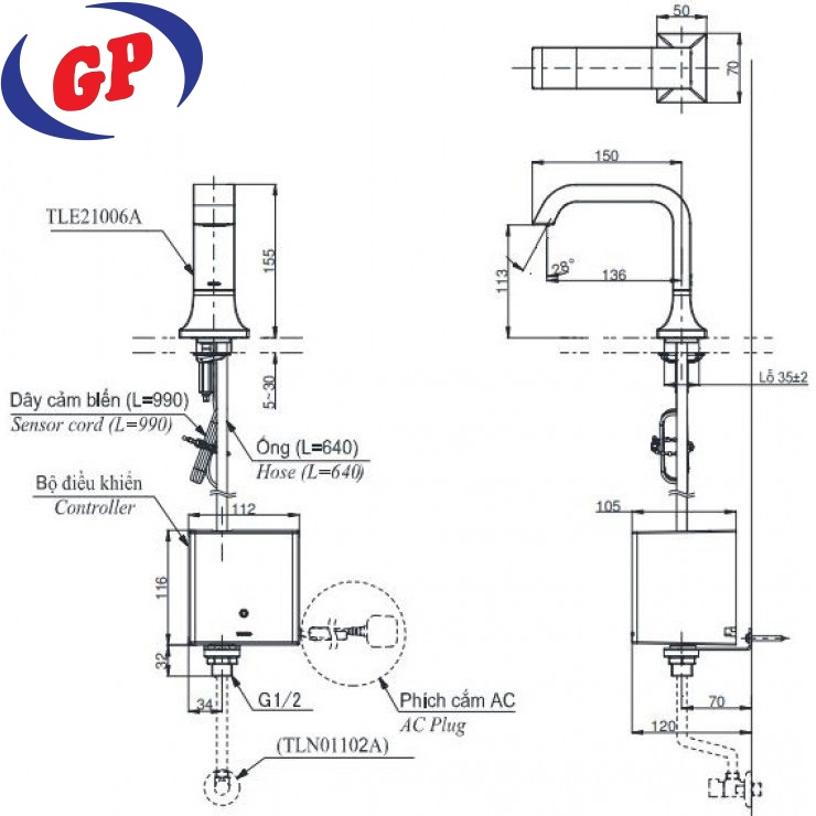 Vòi Lavabo Cảm Ứng TOTO TLE21006A/TLE04502A1/TLN01102A PIN 2L