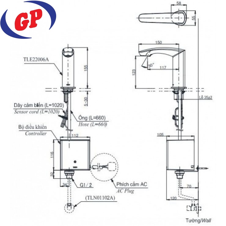 Vòi Lavabo Cảm Ứng TOTO TLE22006A/TLE01502A1/TLN01102A 220V 2L