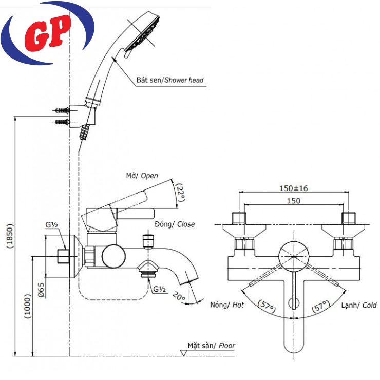 Vòi Sen Tắm TOTO TBG11302VA/TBW02006A Nóng Lạnh