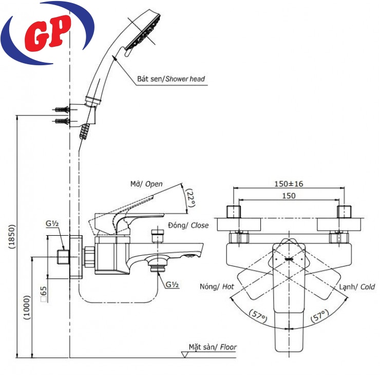 Vòi Sen Tắm TOTO TBG07302V/TBW02005A Nóng Lạnh