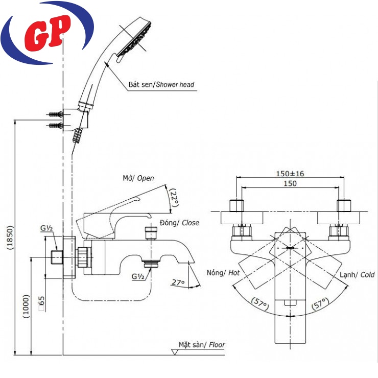 Vòi Sen Tắm TOTO TBG08302VA/TBW01008A Nóng Lạnh