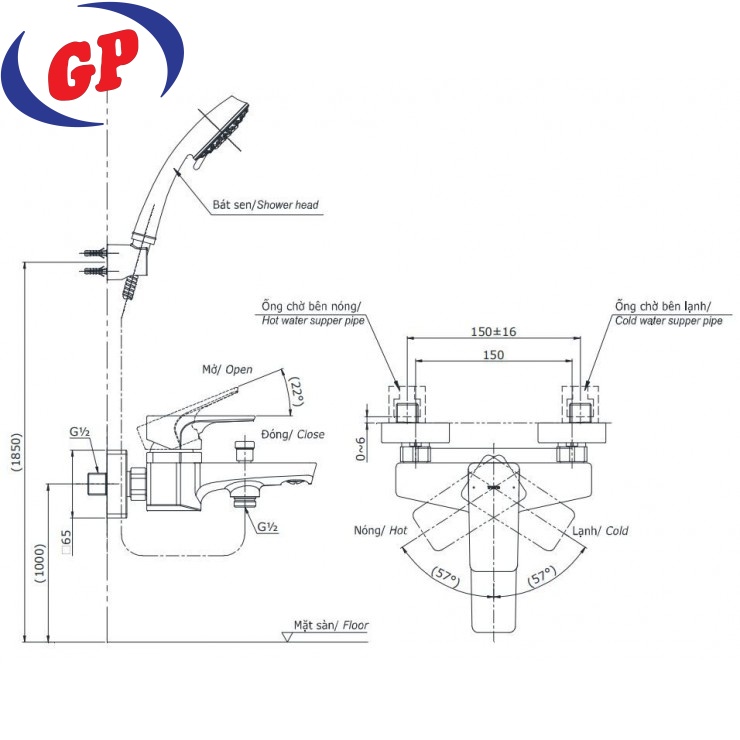 Củ Sen Tắm TOTO TBG07302VA Nóng Lạnh