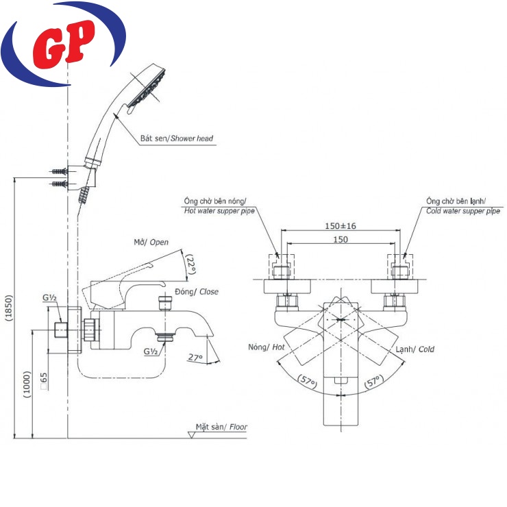 Củ Sen Tắm TOTO TBG08302VA Nóng Lạnh